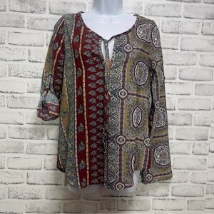 Caramela Roll Tab Sleeves Multiple Paisley Print Blouse Small